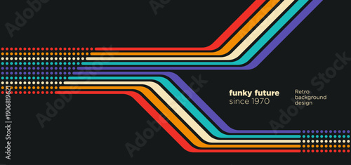 Abstract banner design in a retro style with colorful lines. Vector illustration.