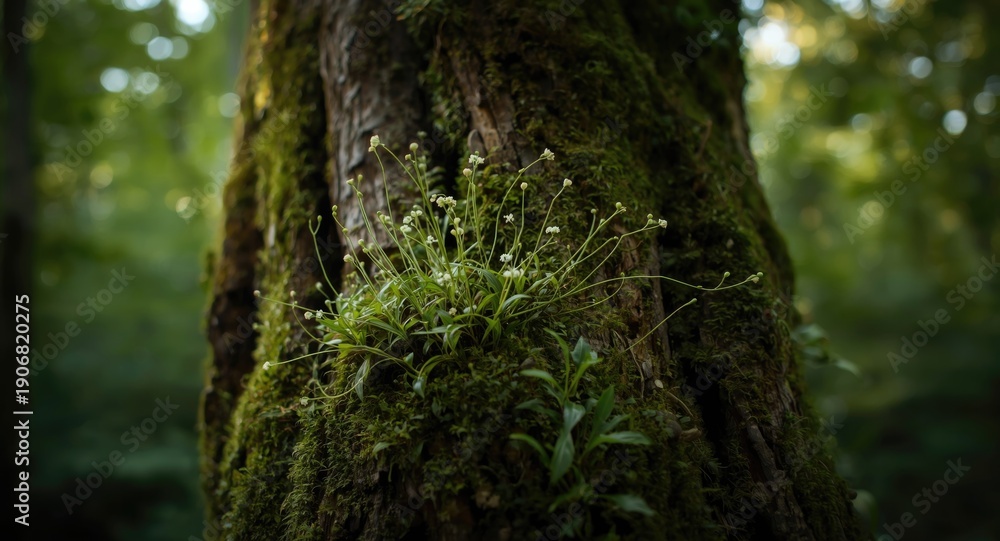 Obraz premium Close up natural texture of moss and limbo plants on tree