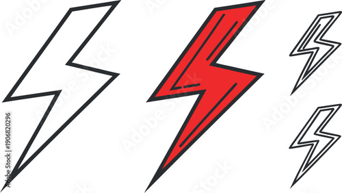 Lightning Bolt and Thunder Symbol Icons in Multiple Styles