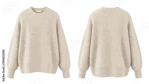 Comfortable beige knitted sweater front and back view on a white background, perfect for layering and casual wear