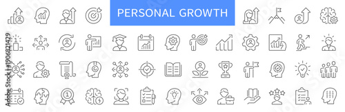 Personal growth thin line icons set. Development, upskill icon. Editable stroke. Vector