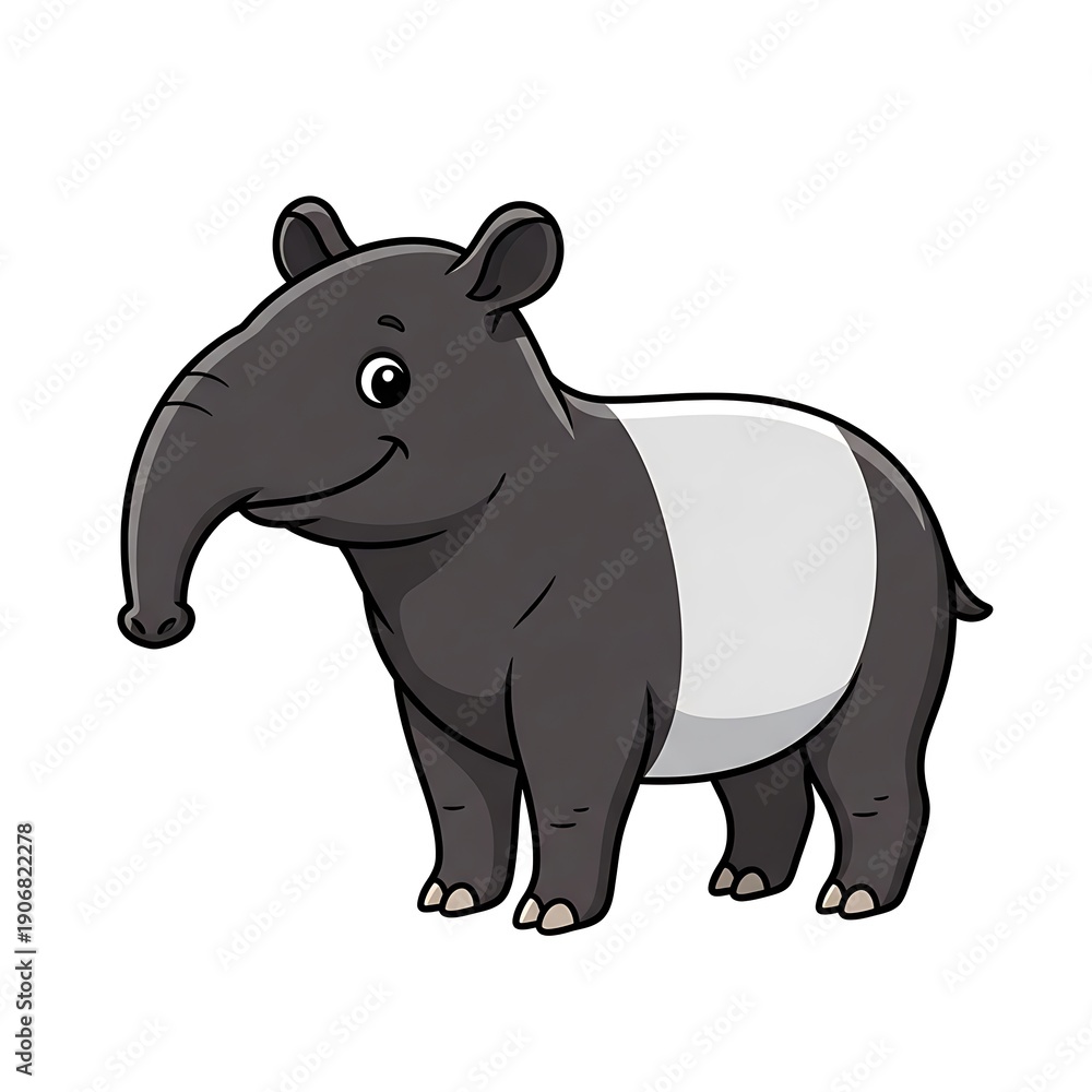 Fototapeta premium Cartoon Tapir Illustration on White Background.