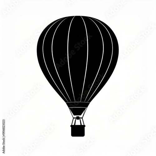 Classic Black Hot Air Balloon Silhouette Floating Against a Stark White Background Offering a Sense of Adventure and Travel