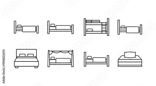 Collection of Bed Icons: Single, Bunk, Canopy, and Mattress Styles