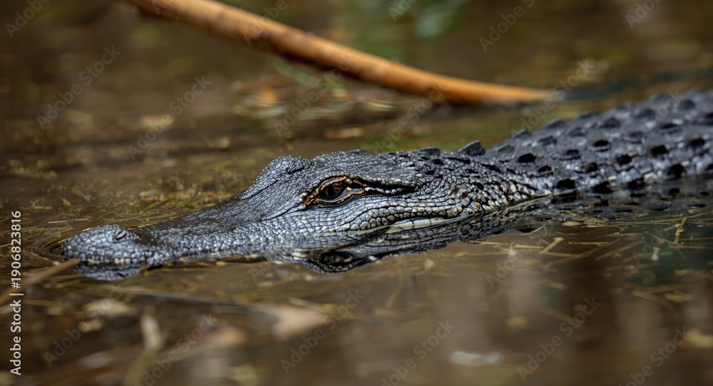 Obraz premium Amazonian Wildlife Snapshot of Endangered Black Caiman