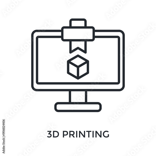 3D Printing Icon Outline Style. Vector Illustration For Graphic Design