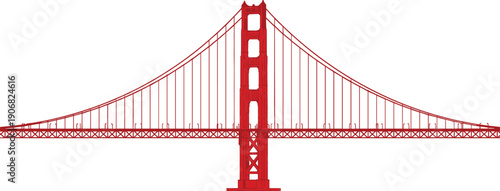 Golden Gate Bridge Silhouette Illustration in Red for San Francisco Landmark, Travel Posters, Architecture Concepts, and Iconic Vector Designs
