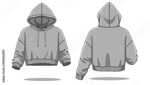Versatile unisex cropped hoodie apparel blank vector illustration for fashion design mockups. Customizable grey garment template for contemporary