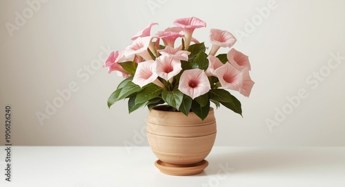 Wallpaper Mural Elegant mandevilla flower plant in a ceramic pot displayed frontward on white surface Torontodigital.ca