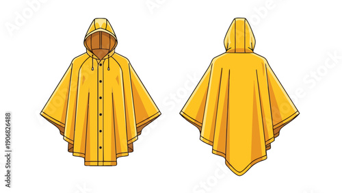 Vibrant yellow waterproof outerwear for wet weather, a classic hooded poncho design ensuring comfort and rain protection, ideal for outdoor
