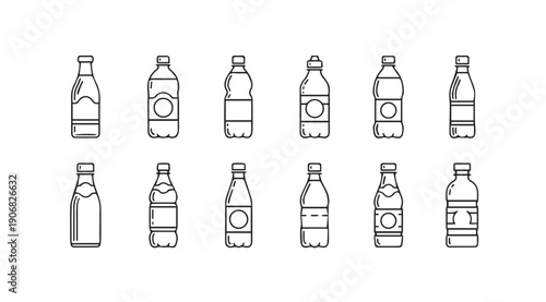 Collection of Line Art Icons for Various Bottles and Containers