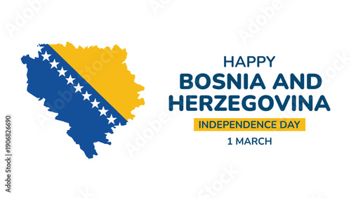 Bosnia and Herzegovina independence day illustration with country map filled in national flag colors and modern clean typography design
