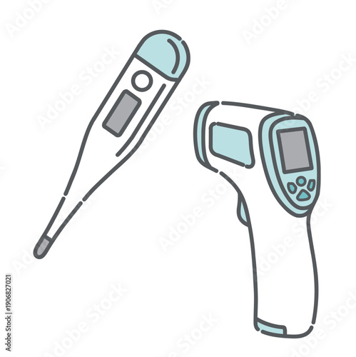 体温計のイラストセット（電子体温計・非接触体温計）