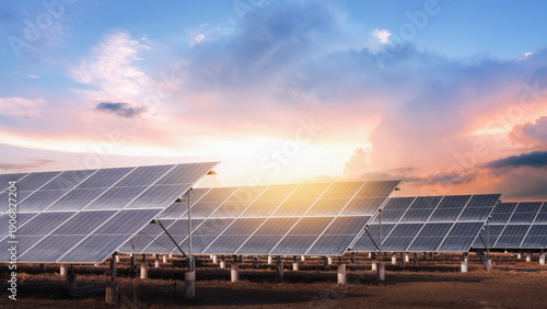 Solar Panels at Sunset Renewable Energy Farm