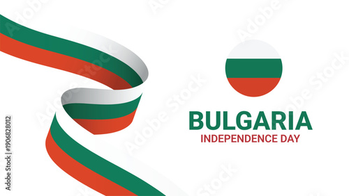Bulgaria independence day celebration design with flowing ribbon in national flag colors, minimal typography and clean modern patriotic background