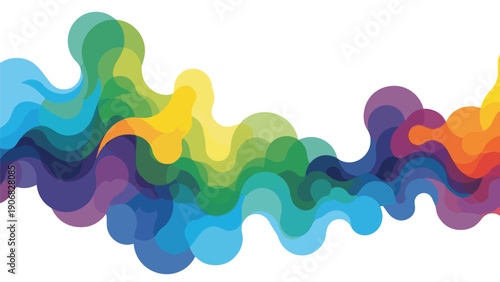 Colorful, wavy overlapping shapes in an abstract design on white background