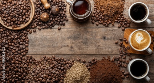 array of Italian espresso and coffee types with designated copy space