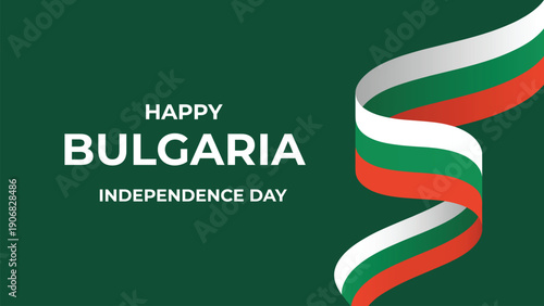 Happy bulgaria independence day celebration design with flowing ribbon in national flag colors, modern typography and clean patriotic background