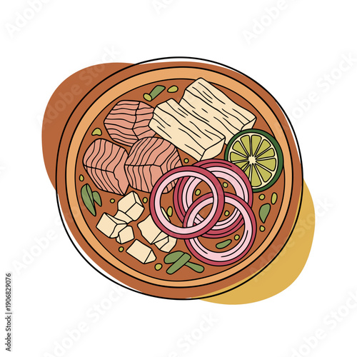 Boho Aesthetic Encebollado Soup Icon - Traditional Ecuadorian Seafood Dish