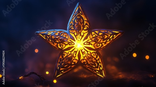 Celestial Radiance: A glowing star shines, emanating warmth and light in a mystical, ethereal scene, evoking wonder and enchantment.