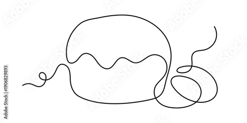 Easter cake and eggs one line art, hand drawn continuous contour. Christian orthodox religion holiday Resurrection of Jesus Christ design, festive decoration. Editable stroke. Isolated. Vector illustr