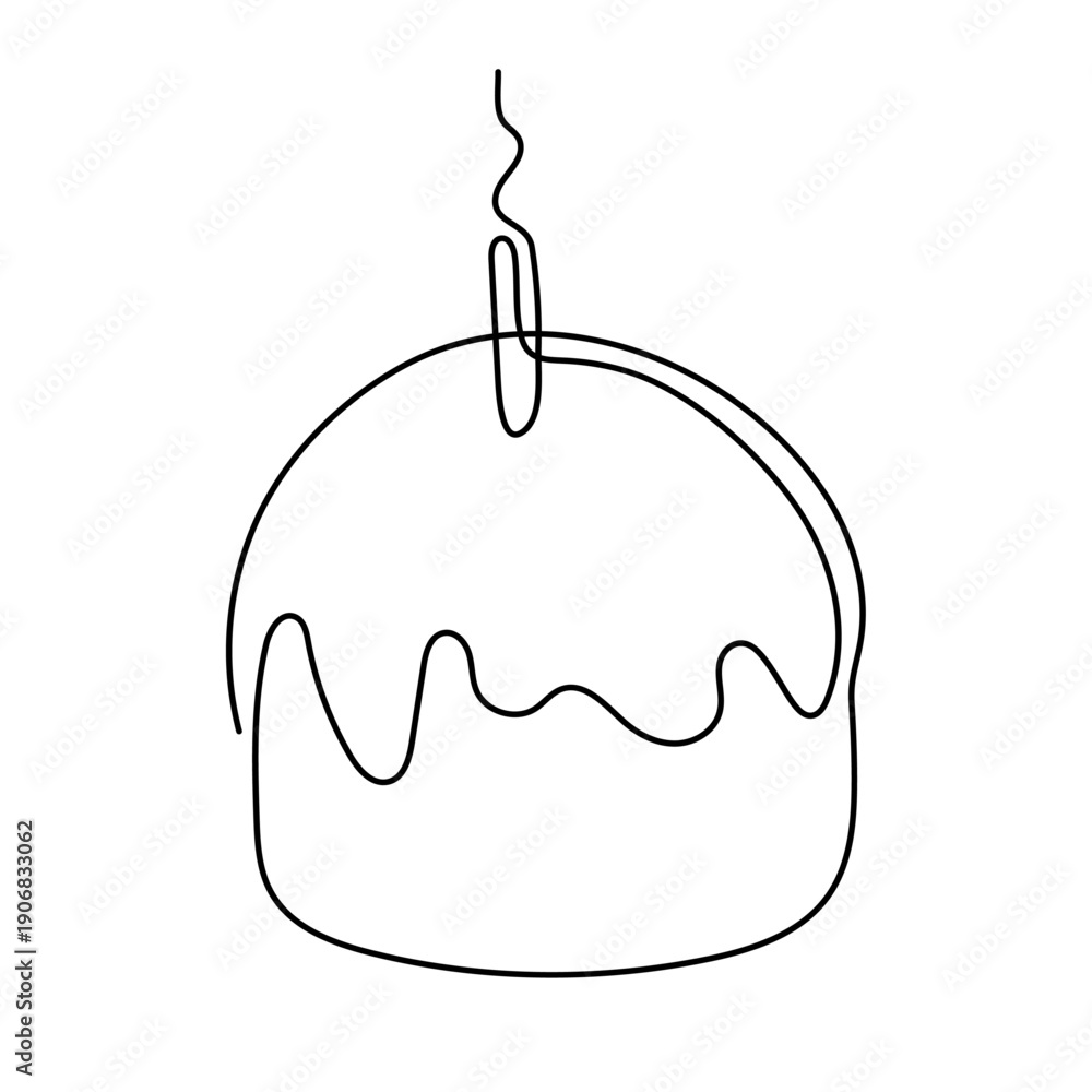 Obraz premium Easter cake one line art, hand drawn sweet pastries traditional continuous contour. Christian orthodox religion holiday Resurrection of Jesus Christ, festive decoration. Editable stroke. Isolated.