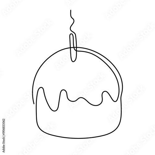 Easter cake one line art, hand drawn sweet pastries traditional continuous contour. Christian orthodox religion holiday Resurrection of Jesus Christ, festive decoration. Editable stroke. Isolated.