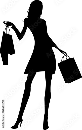 Silhouette of a stylish woman holding shopping bags