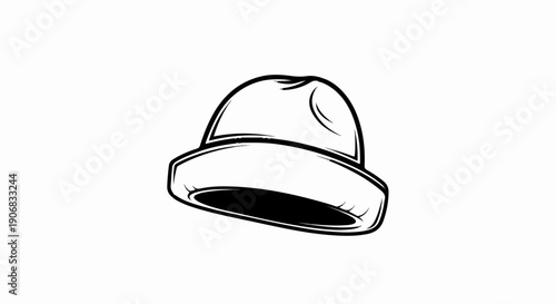 Black and white illustration of a soft brimmed hat with a curved crown
