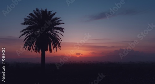 generative AI artwork showing palm tree silhouette in twilight with retro filter