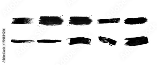 Hand Painted Black Ink Brush Strokes and Grunge Texture Smudges for Artistic Graphic Design Elements and Creative Background Decorative Accents