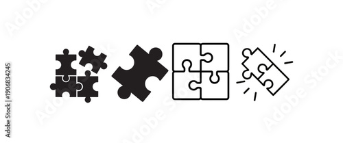 Jigsaw Puzzle Piece Icon Collection Representing Problem Solving Teamwork Collaboration and Strategy for Business Success and Creative Integration Concepts