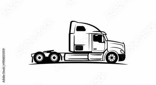 Black and white outline of a semi-truck cab with wheels
