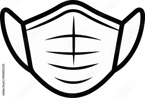 Black and white simple line drawing of a protective face mask