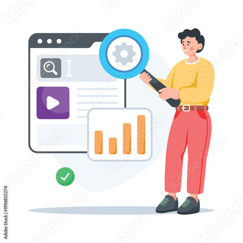 Flat illustration of website analytics and seo performance tracking