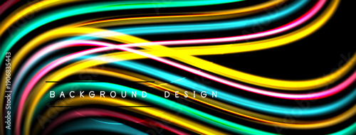 Abstract flowing lines, vibrant colors, dynamic composition. Modern background design with bright gradients, smooth curves.