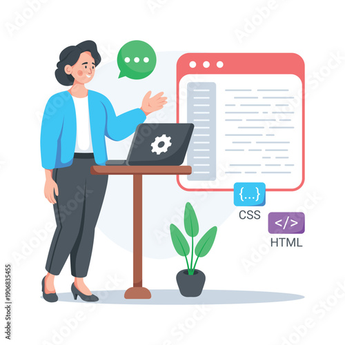 Scaleable flat illustration of frontend coding tutorial and web development training