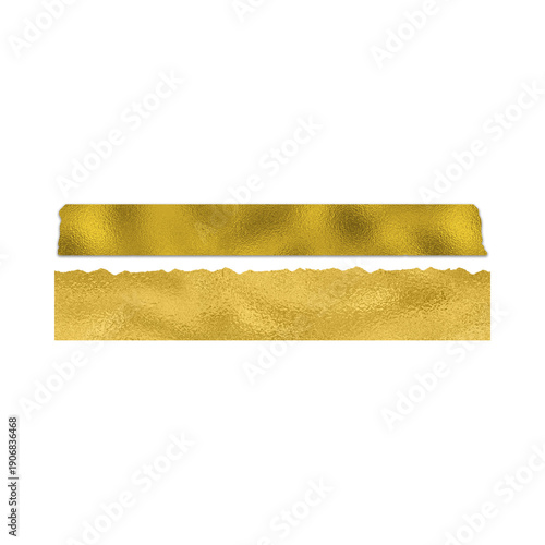 Two Horizontal Golden Foil Strips with Decorative Ripped Edges Isolated on White Background for Luxury Branding and Invitation Design