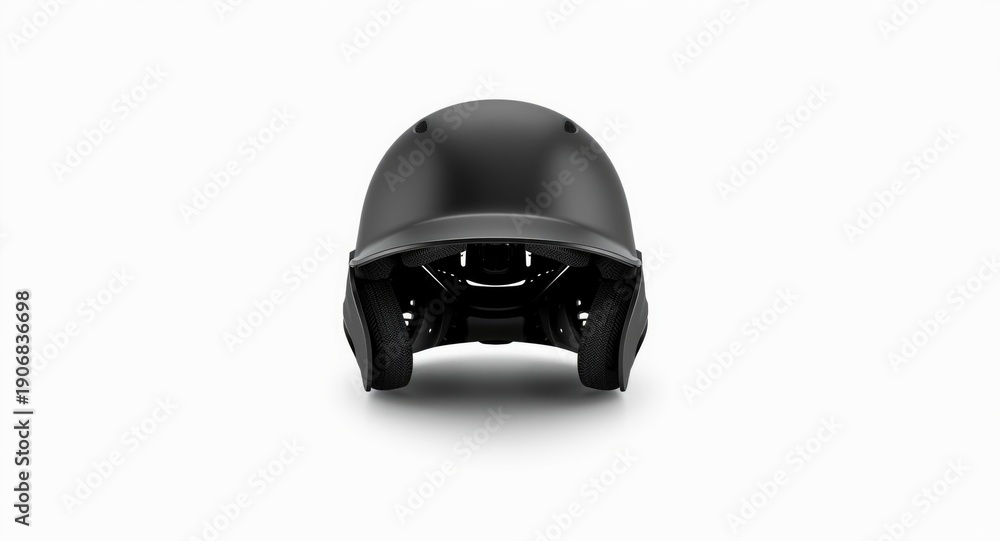 Fototapeta premium black matte finish baseball helmet positioned on white background