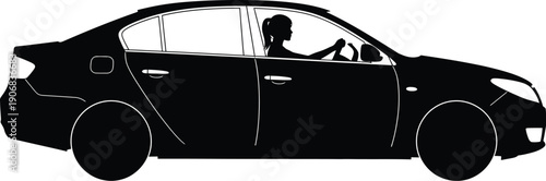 Silhouetted driver navigates vehicle from driver's side viewpoint on road