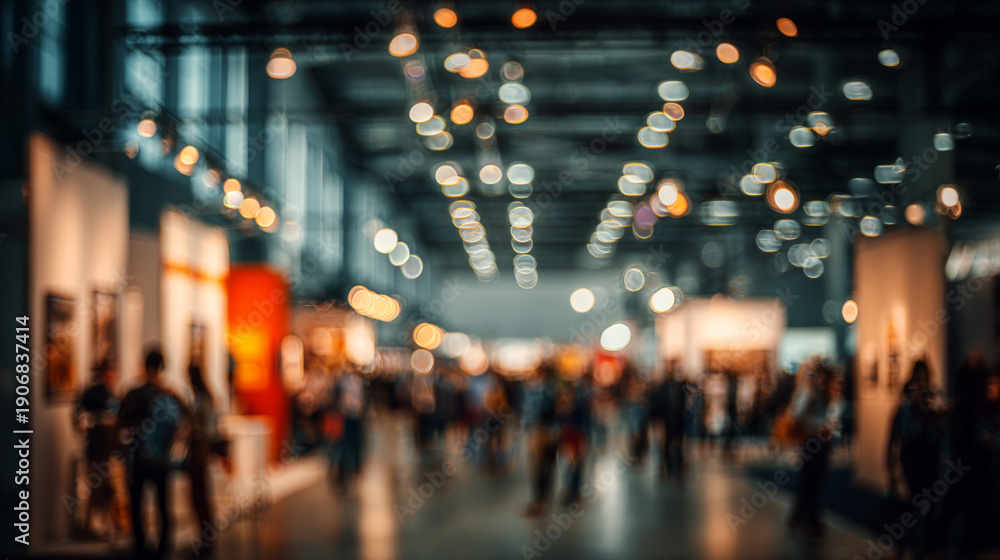 custom made wallpaper toronto digitalAbstract Blurred Modern Exhibition Hall Background with Teal and Orange Hanging Lights