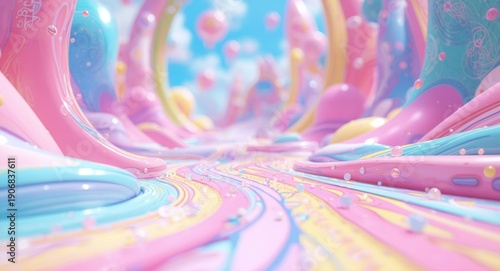 Bright 2d cartoon background rendered in anime style with smooth lines and detailed textures