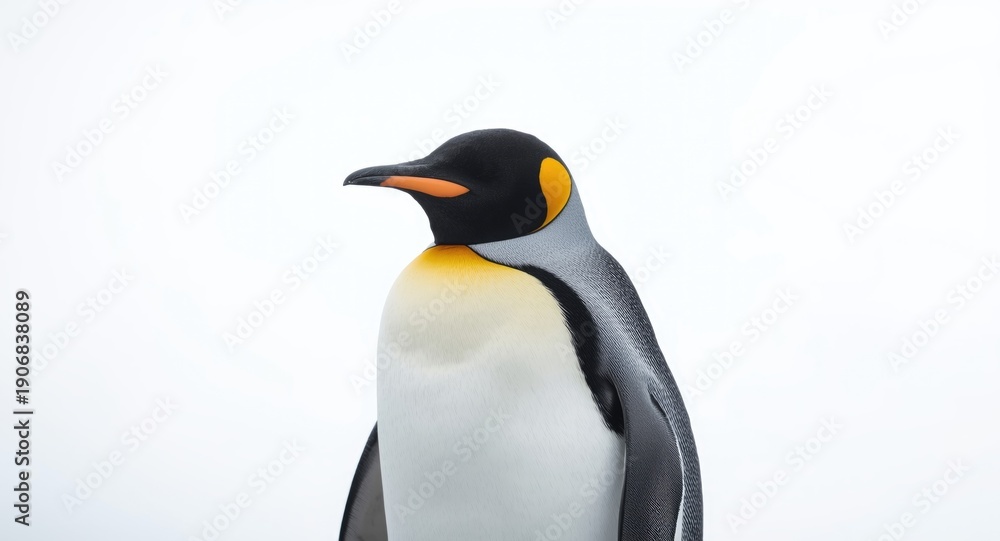 Fototapeta premium Lonely King Penguin captured on a clean white backdrop