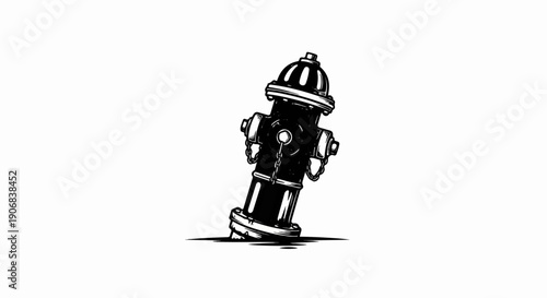 Black and white sketch of a vintage fire hydrant tilted slightly