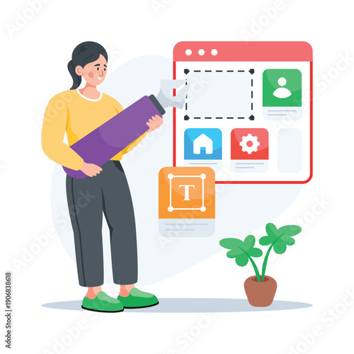 Visually engaging flat illustration of customizing website ui components and layout