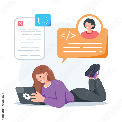 Modern flat illustration of a freelance developer working remotely