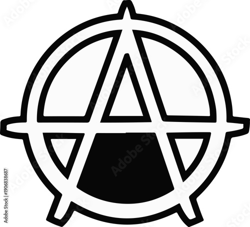 Black and white stylized anarchy symbol with a triangle inside a circle