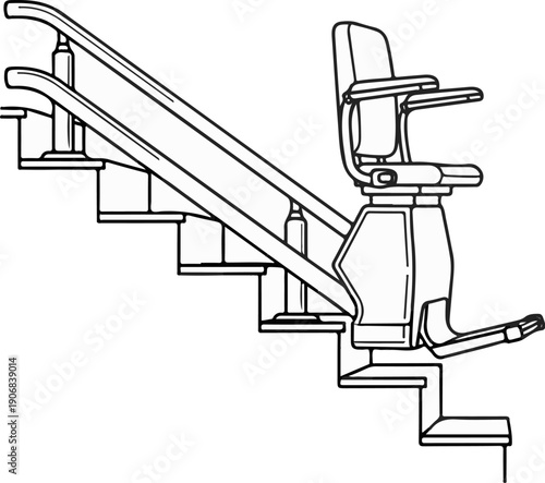 A stairlift chair glides along a railing on a set of steps