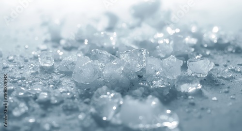 Loose crushed ice chunks cascading down a crisp white surface