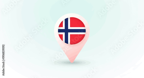 A soft pink location pin icon displaying the Norwegian flag